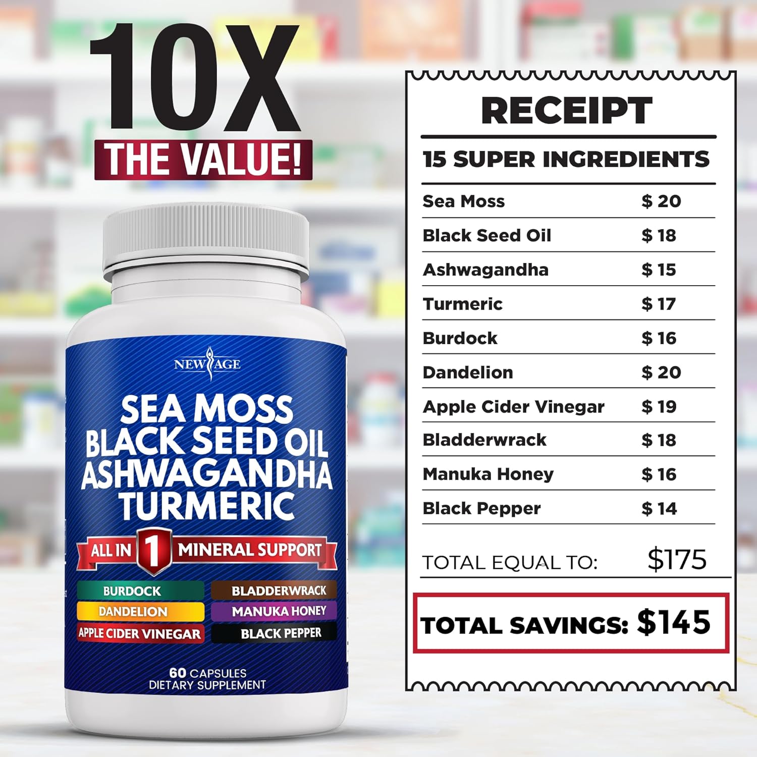 NEW AGE 60 Capsules Sea Moss Supplement with Black Seed Oil, Ashwagandha, Turmeric - Image 5
