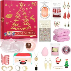 Advent Calendar 2024 for Women, 24 Days of Christmas Countdown Calendar for Women Teen Girls with Jewelry Bath Bombs Scented Candles, Christmas Gifts Set for Woman Beauty Fashion Jewelry Advent Calendar