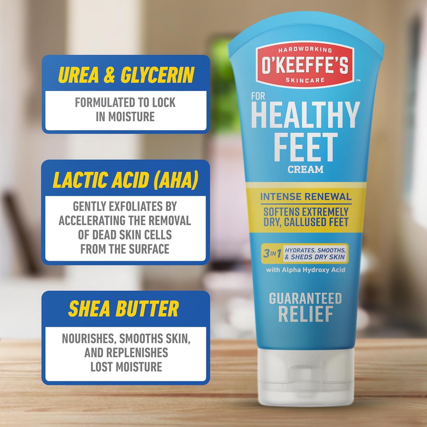 O'Keeffe's for Healthy Feet Intense Renewal Cream with Urea & Alpha Hydroxy Acid - 3 oz Tube (1 Pack) - Softens and Chemically Exfoliates Extremely Callused, Dry Feet - Image 2