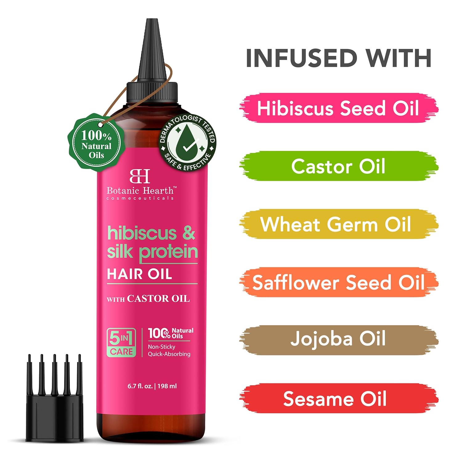 Botanic Hearth Hibiscus & Silk Protein Hair Oil 6.7 fl oz for Hair Growth and Repair - Image 2