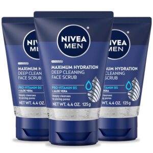 NIVEA MEN Maximum Hydration Deep Cleaning Face Scrub with Aloe Vera, Skin Care Gifts for Dad, 4.4 Oz Tubes, Pack of 3