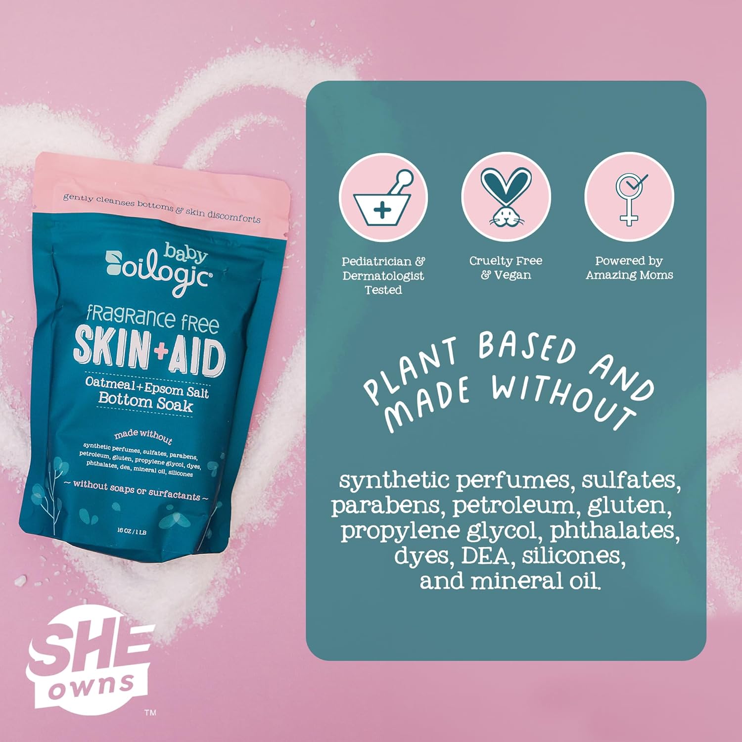 Oilogic Oatmeal Epsom Salt Bath Soak for Babies - Gentle Baby Bath Essentials Soothe & Cleanse Baby Bottoms - Fragrance-Free & Pediatrician-Tested Bathing Skin Care, 16 Oz - Image 3