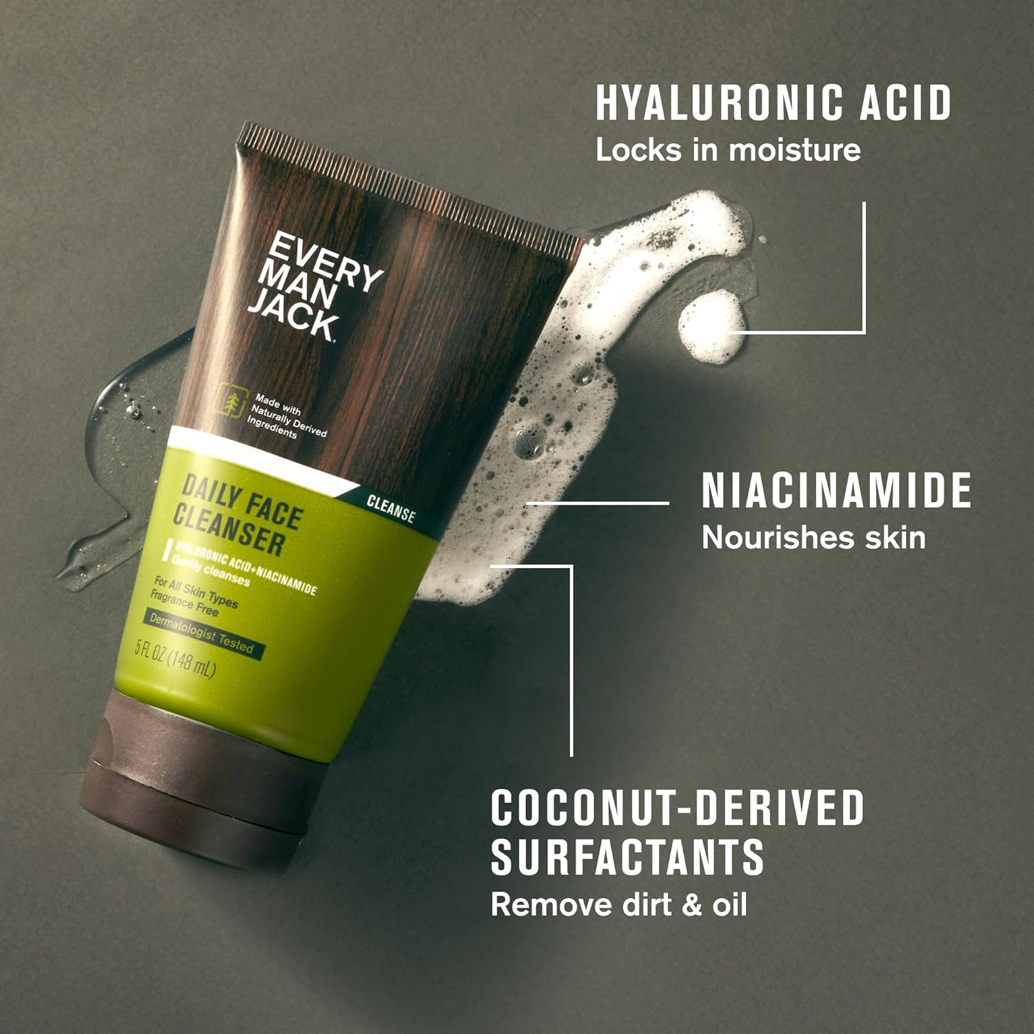 Every Man Jack Daily Face Wash for Men - Gently Cleanse, Moisturize, and Revive Dry, Tired Skin with Hyaluronic Acid and Niacinamide - 5 oz Men's Face Wash (2 Pack) - Image 6