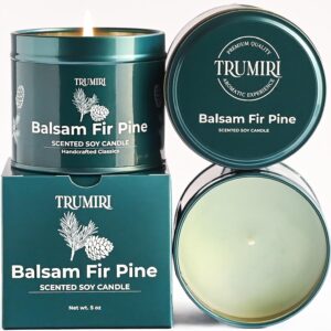 Balsam Fir Pine - Soy Candles for Home Scented - 5oz Natural Clean Non Toxic - for Fall Winter Christmas Holidays - Long Lasting Highly Scented Pet Safe Luxury Tin - Velas Aromáticas para el Hogar