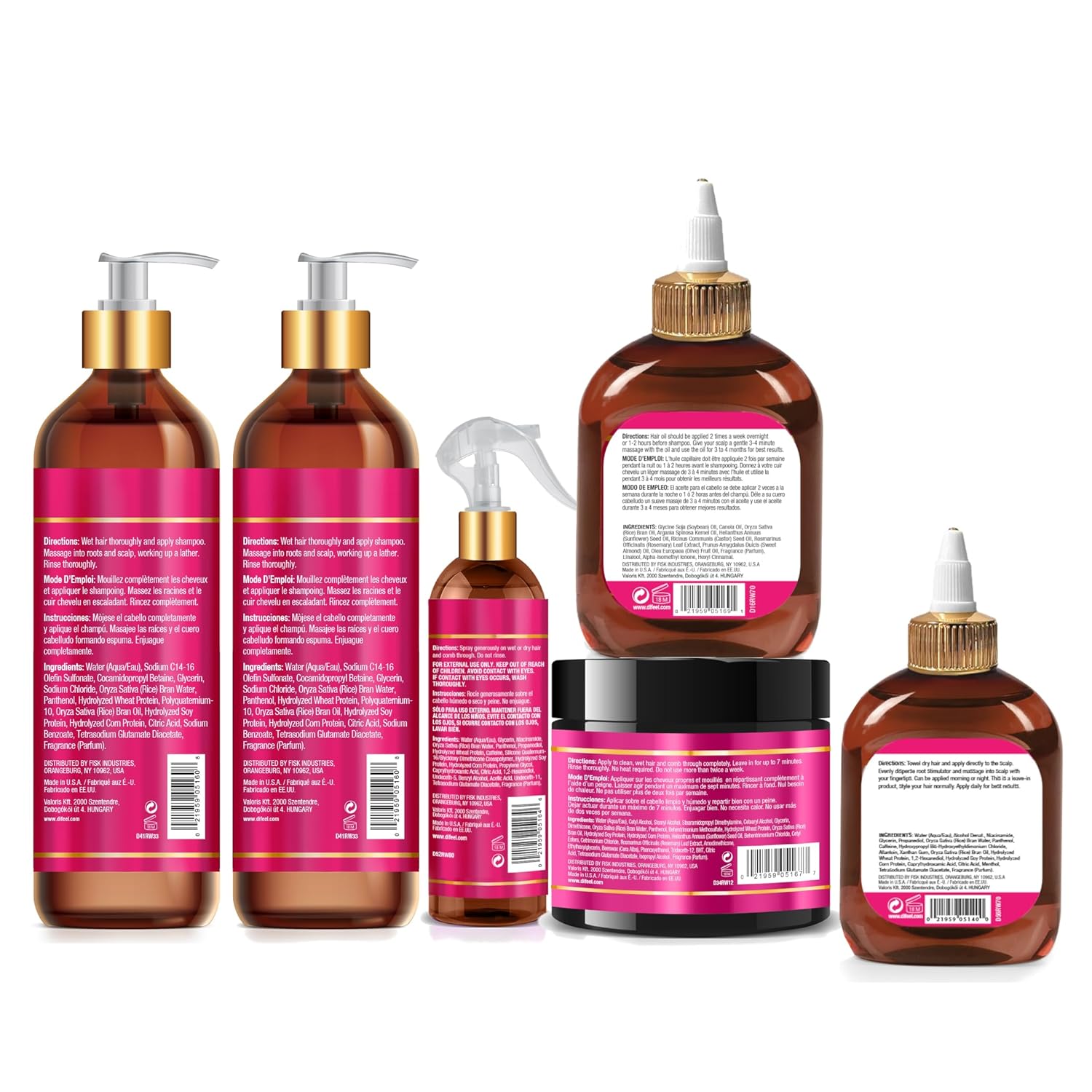 Difeel Rice Water Hair Care Ultimate Shampoo & Conditioner 6PC Set - Includes 33.8oz Shampoo, 33.8oz Conditioner, 12oz Hair Mask, 7.1oz Hair Oil, 7.1oz Root Stimulator & 8oz Leave in Spray - Image 2