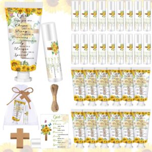 144 Pcs Christian Lip Balm Hand Cream Set Summer Christmas Biblical Party Favors Include 36 Bible Lip Balm and Sunflower Moisturizing Hand Cream 36 Bags and Cards and Ropes for Women Men Gifts