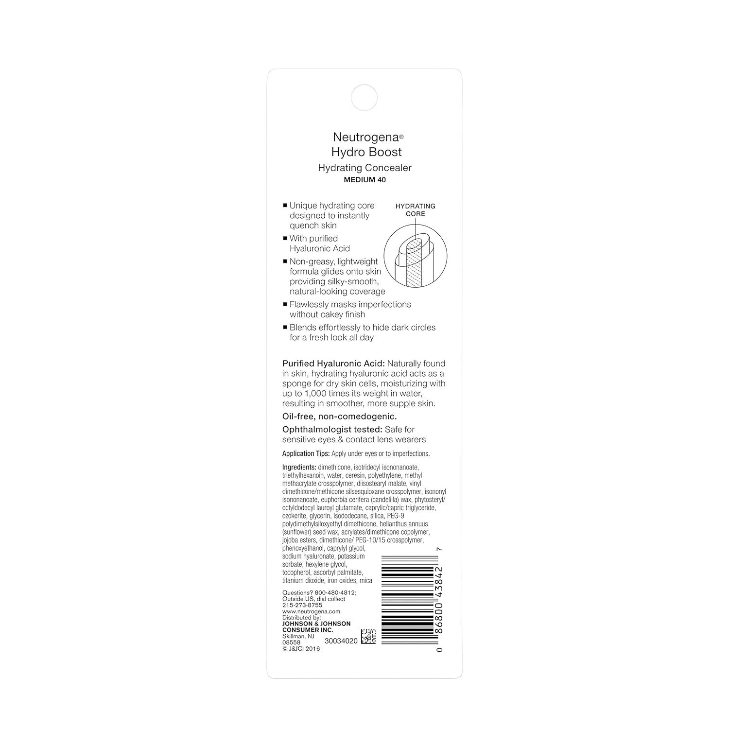 Neutrogena Hydro Boost Hydrating Concealer Stick for Dry Skin, Oil-Free, Lightweight, Non-Greasy and Non-Comedogenic Cover-Up Makeup with Hyaluronic Acid, 40 Medium, 0.12 Oz - Image 8