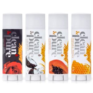 Clean & Pure Lip Balm - Bees Knees (4 pack) | Manuka Honey Beauty Products | Vitamin E Oil | Flavored Lip Balm | Australia Made | Rose | Manuka Honey | Cocoa Butter | Manuka Oil | Coconut Oil | Papaw