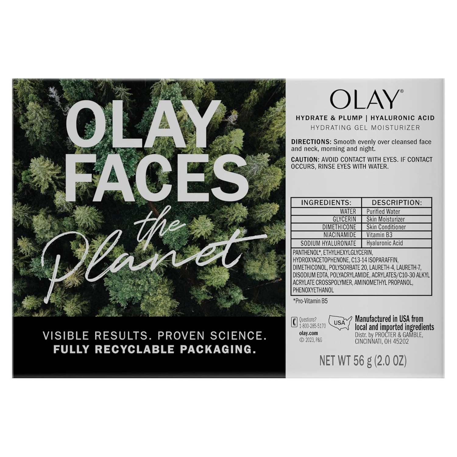Olay Plump & Hydrate Hyaluronic Gel Face Moisturizer, 2 oz Fragrance Free Hydrating Gel Moisturizer for Dry Skin with Hyaluronic Acid and Niacinamide, Recyclable Eco Jar Packaging - Image 7