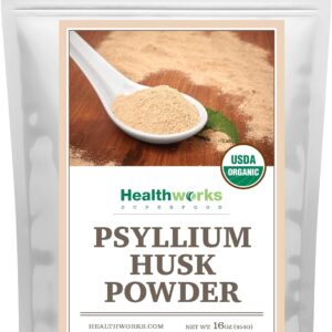 Healthworks Psyllium Husk Powder Organic -16 Oz / 1 Lb - Raw - Certified Organic - Finely Ground Powder from India - Keto, Vegan & Non-GMO - Fiber Support