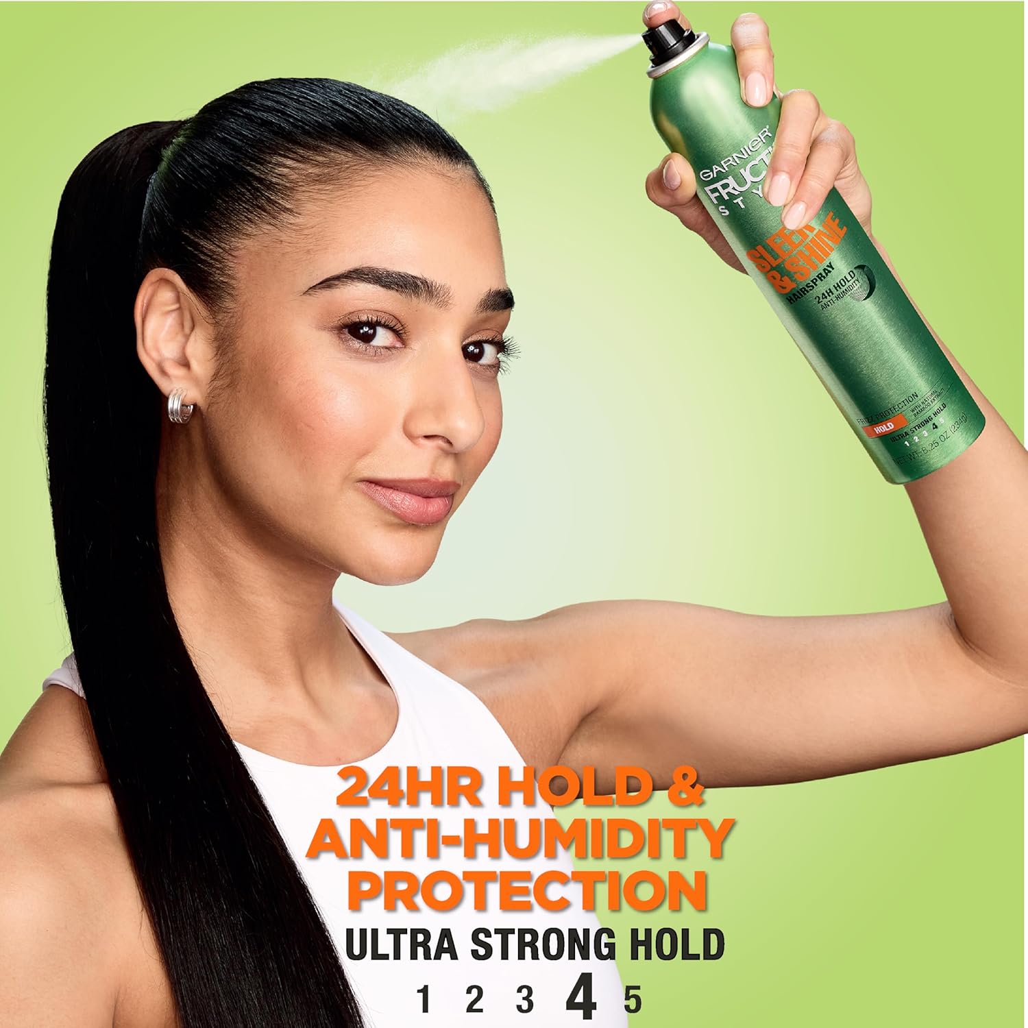 Garnier Fructis Style Sleek and Shine Anti-Humidity Hairspray, Ultra Strong Hold, Frizz Protection 8.25 Oz, 1 Count (Packaging May Vary) - Image 2