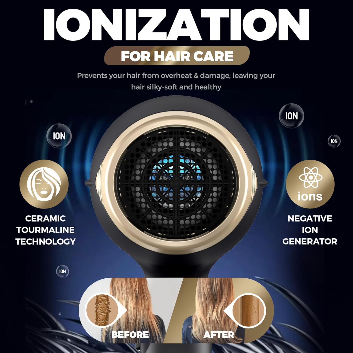2200W High-Power Hair Dryer - Ionic Ceramic Tourmaline Technology, Lightweight Ergonomic Design with Cool Shot, Comb Attachments & Adjustable Heat/Speed, ADC Motor, Professional Salon Finish - Image 4