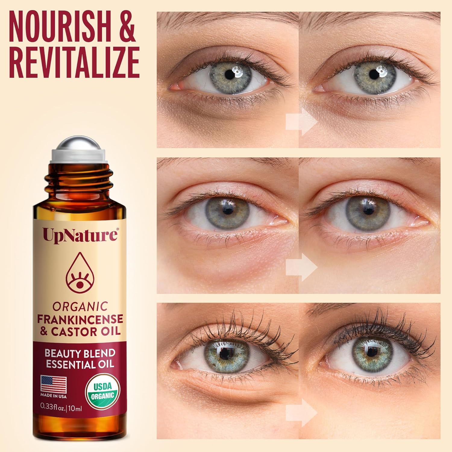UpNature Beauty Essential Oil Blend Roll On - 100% Organic Castor Oil & Frankincense for Face - Wrinkles Dark Circles Under Eye Roller Ball Rollerball - Image 3