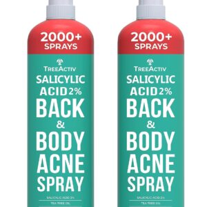 Salicylic Acid Back & Body Acne Spray, Back Acne Solution For Women And Men, Acne Body Spray with Tea Tree Oil, Fast-Drying Back Acne Spray, Fine Mist, Back Acne Treatment Spray, 4 fl oz, 2-pack