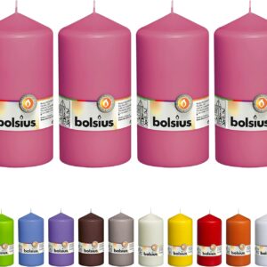 BOLSIUS 4 Pink Pillar Candles - 3x6 Inches - Individually Wrapped - Premium European Quality - 65+ Burn Hours - Dripless & Smokeless Smooth Flame - Unscented Dinner, Wedding, Party, & Décor Candles