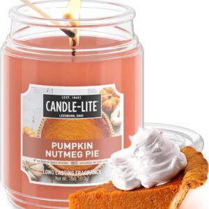 CANDLE-LITE Scented Candles, Pumpkin Nutmeg Pie Fragrance, One 18 oz. Single-Wick Aromatherapy Candle with 110 Hours of Burn Time, Orange (Individual Box)
