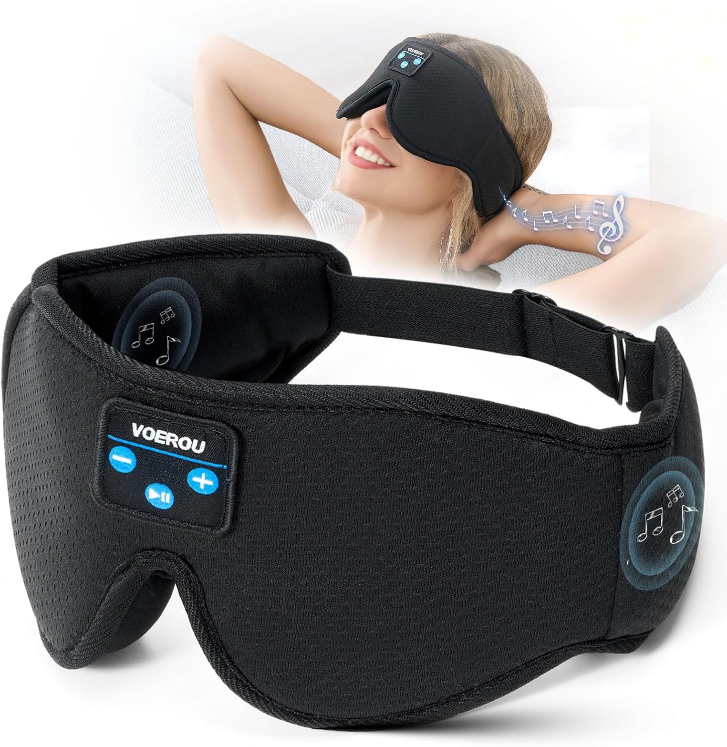 Voerou Sleep Headphones 3D Mask with Bluetooth, Adjustable Wireless Eye Mask for Sleeping for Women Men, Sleeping Headphone with Ultra-Thin Stereo Speakers Perfect for Sleep Naps