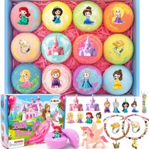 Bath Bombs for Kids with Surprise Inside Princess Toys Natural Bath Bombs Handmade Spa Organic Bubble Bath Bomb Bath Fizzy with Jewelry Set Girls Birthday Christmas Gift