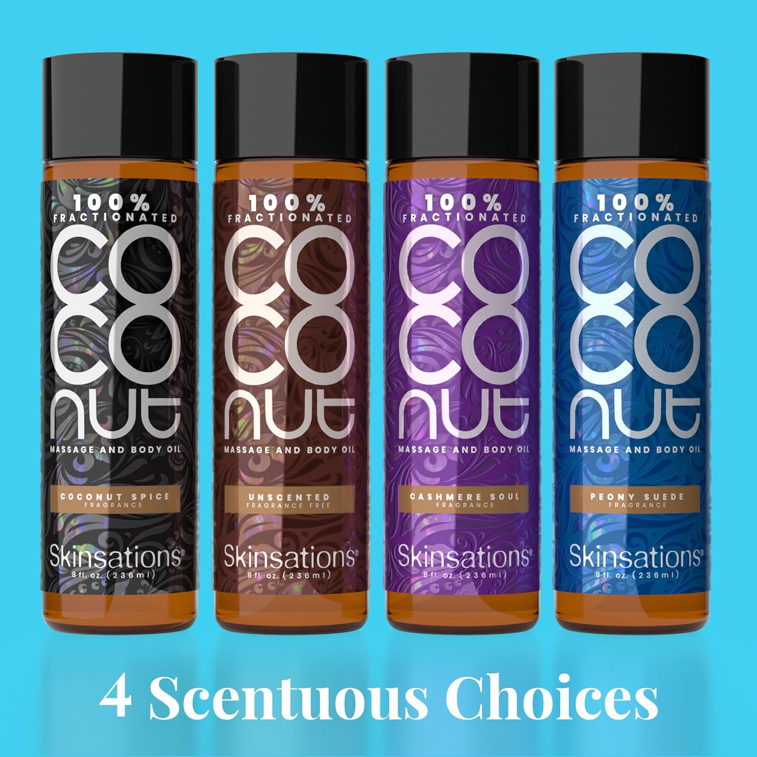 Skinsations - Scented Body Oil - Coconut Spice - 100% Fractionated COCONUT Oil - Fragrance Oil for Skin, After Shower Body Oil for Women and Men, Body Moisturizer, Bath Oil, Hydrating Massage Oil - Image 8