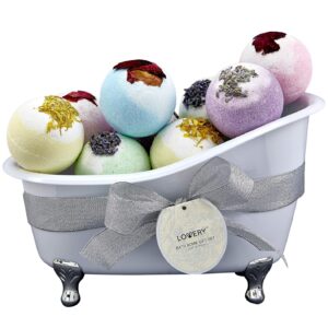 Bath Bombs Gift Set for Women and Men, 10 Oversized Two Tone Bath Fizzies with Shea & Coco Butter Dry Flower Petals, Rich Spa Bath Set in Cute Tub, Multiple Fragrances, Birthday Gifts