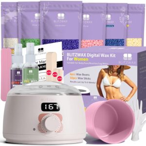 BLITZWAX Brazilian and Bikini Waxing Kit for Women, Hard Wax Warmer for Face, Legs, and Body, At Home Hair Removal Kit, Beginner Friendly, Quick Heating, 6 Packs Wax Beads