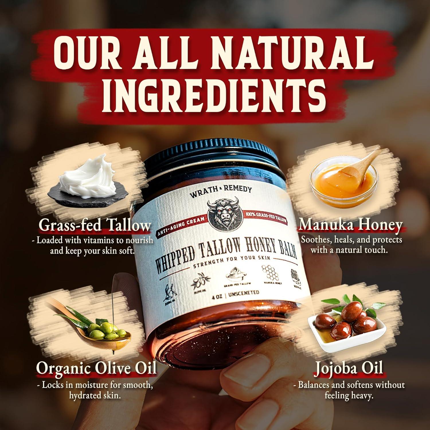 Wrath & Remedy Organic Beef Tallow Moisturizer 4 OZ Unscented for Sensitive Skin Eczema - Image 2