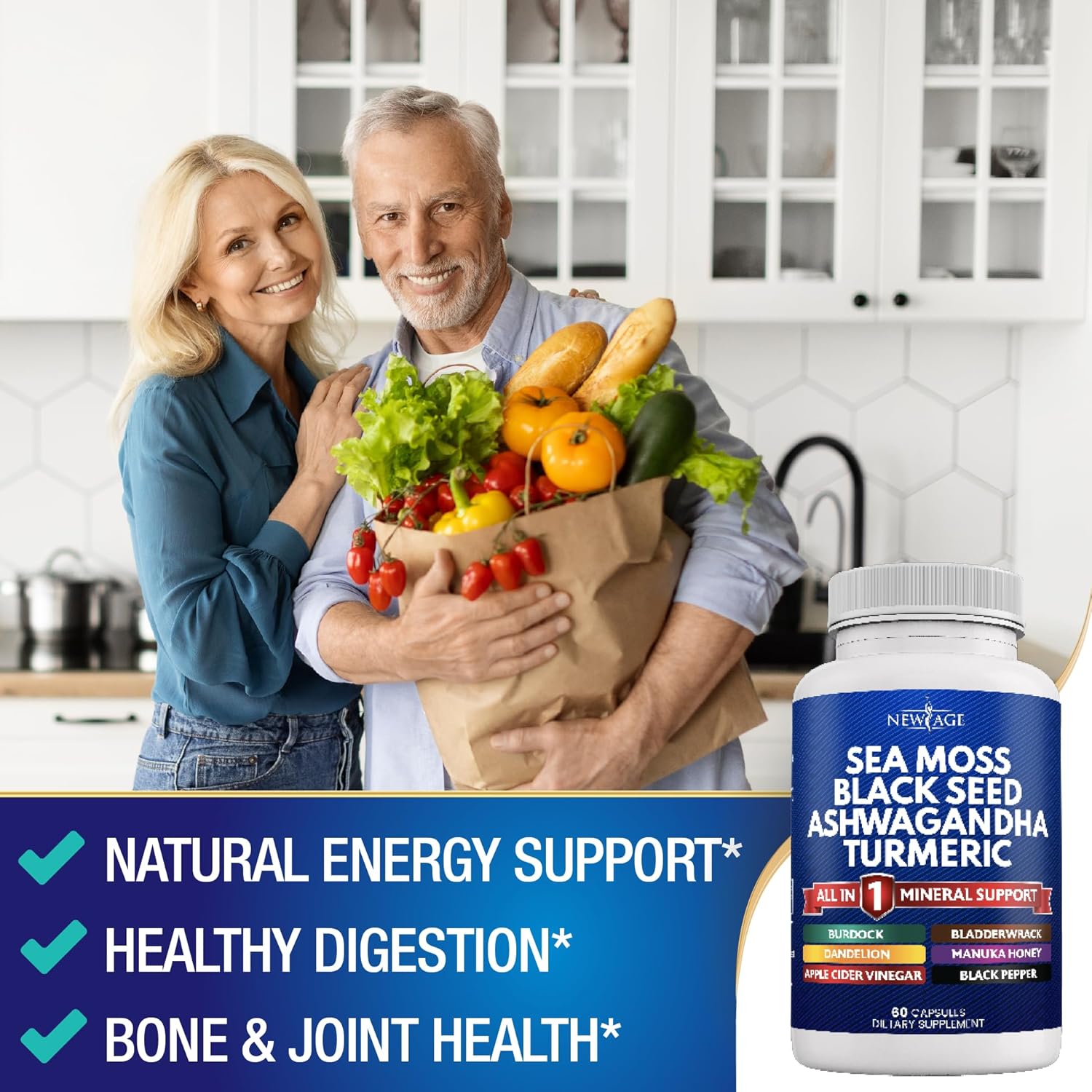 NEW AGE 60 Capsules Sea Moss Supplement with Black Seed Oil, Ashwagandha, Turmeric - Image 4