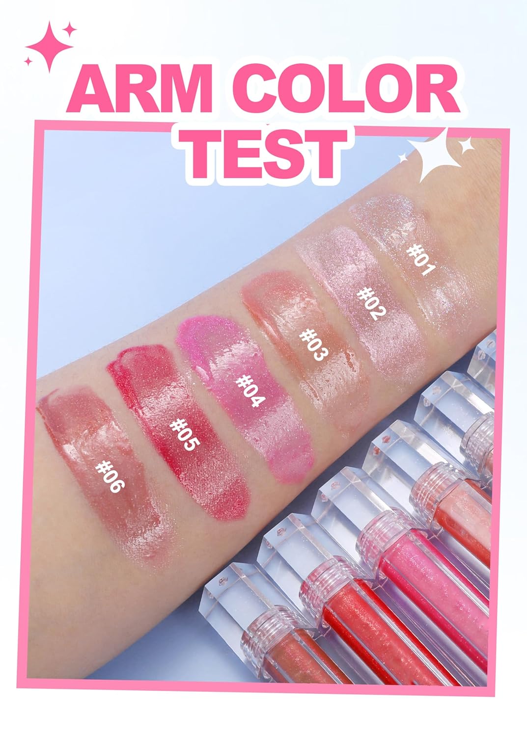 Shimmery Glitter Lip Oil Gloss Set 6 Vegan Colors 0.2 oz Plumping Non-Sticky - Image 8