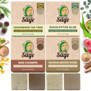 Natural Bar Soap for Men - Vegan Bath Soap Bars Gift Set - Handmade Cold Process Artisan Soap with Essential Oil, Aromatic All Moisturizing Wash Soaps, Fragrant Masculine Scent by Age of Sage (4 Pack)