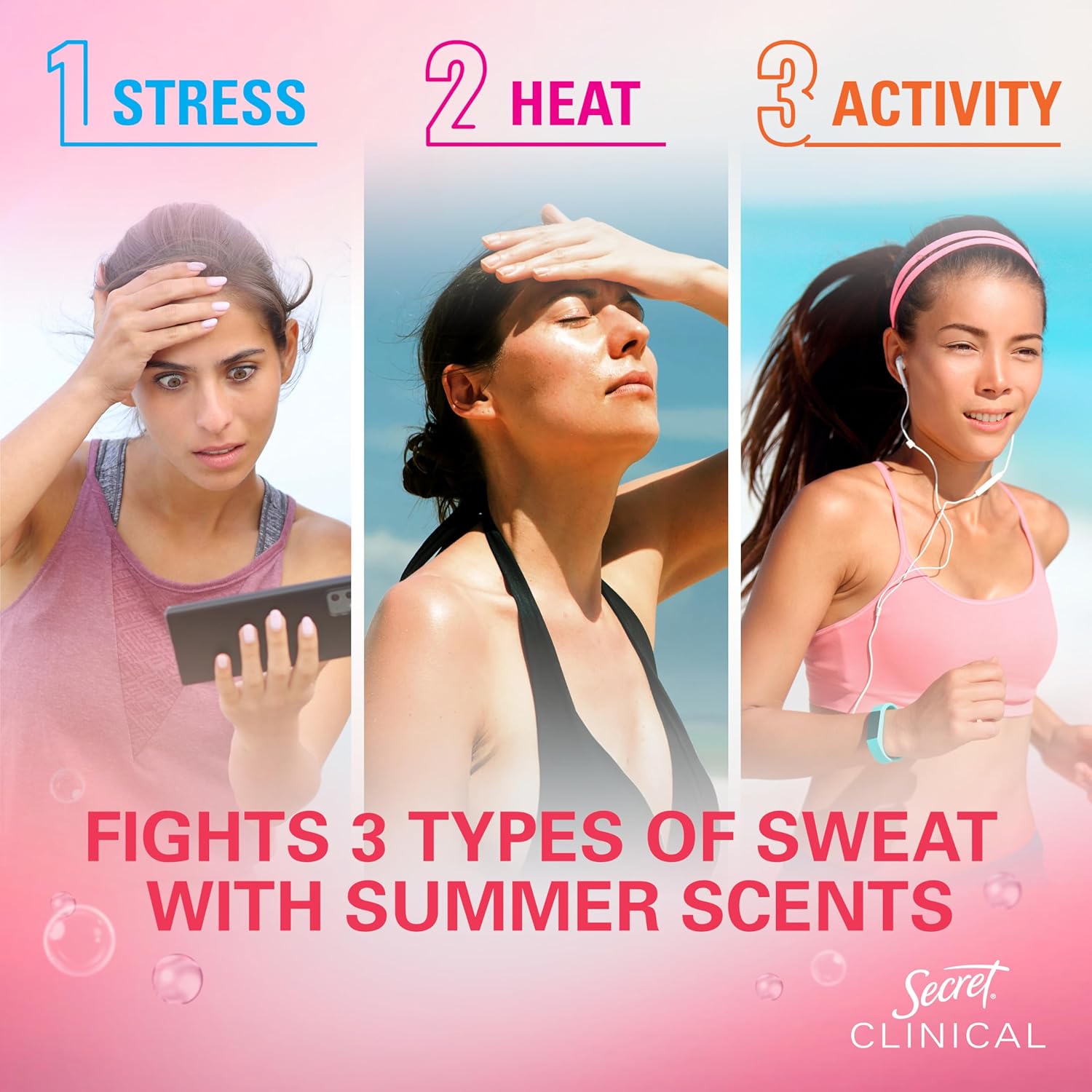 Secret Clinical Strength Antiperspirant Deodorant for Women, 3X Stress Protection, 72hr Sweat & Odor Protection, Pro-Hyaluronic Acid, Invisible Solid, Strawberry Summer Fizz Scent, 1.6 oz - Image 2