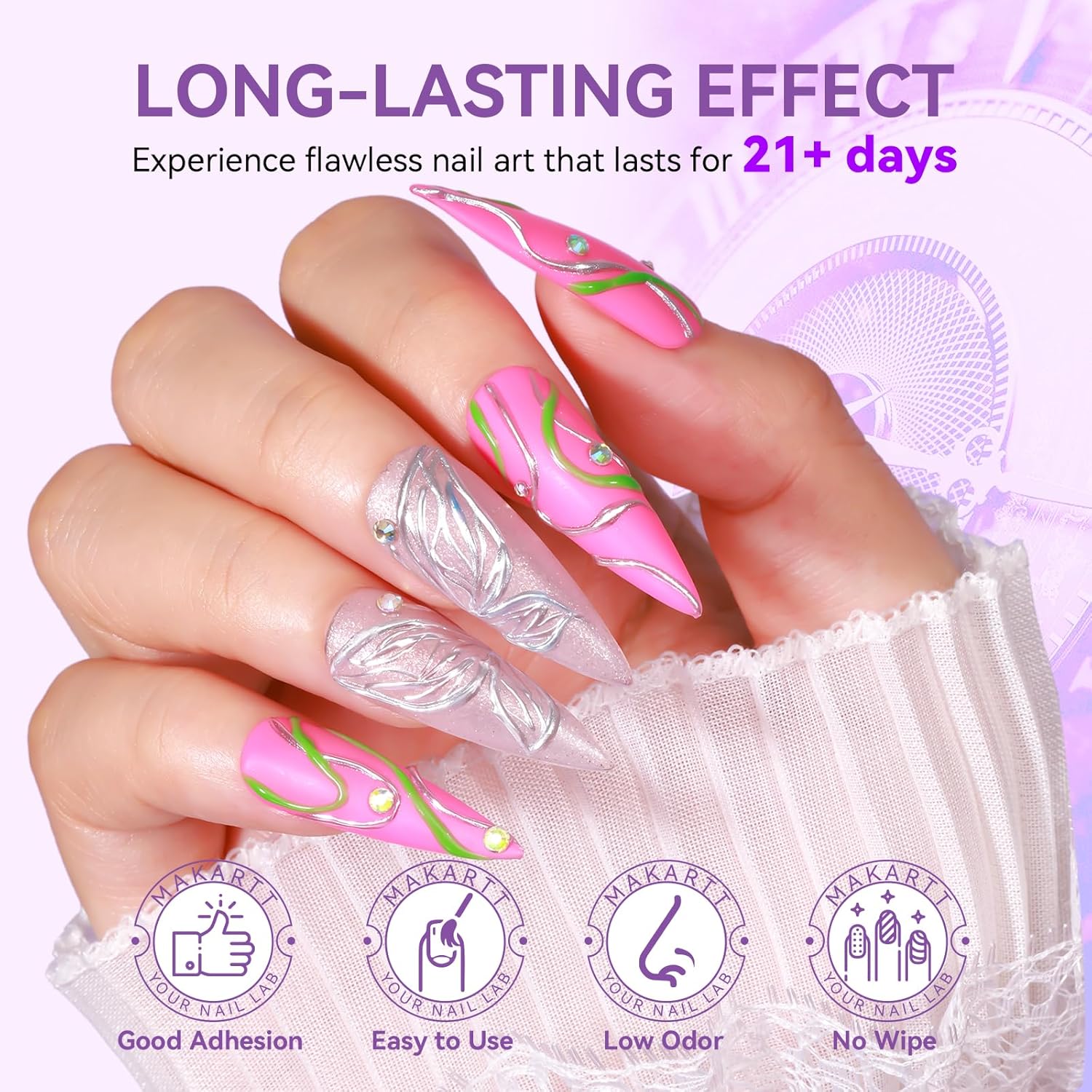 Makartt 8ML No Wipe Clear 3D UV Builder Gel for Nail Art and Chrome Powder Application - Image 4