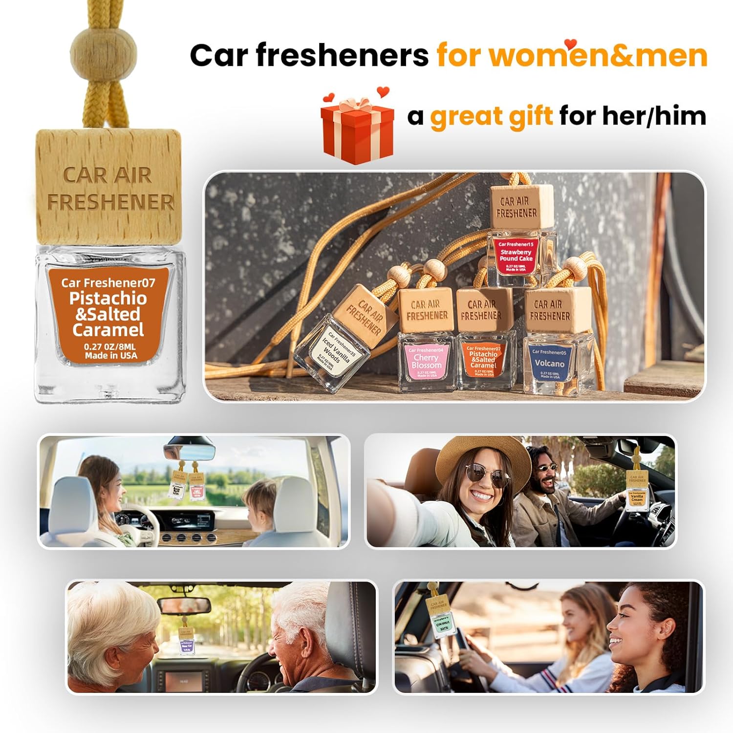 Bayrumber Hanging Car Freshener, 2 x 8ml Long-Lasting Natural Air Diffusers, Pistachio & Salted Caramel, Non-Toxic & Eco-Friendly Car Accessories, Gift for Women, Lasts Up to 90 Days, Made in USA - Image 5