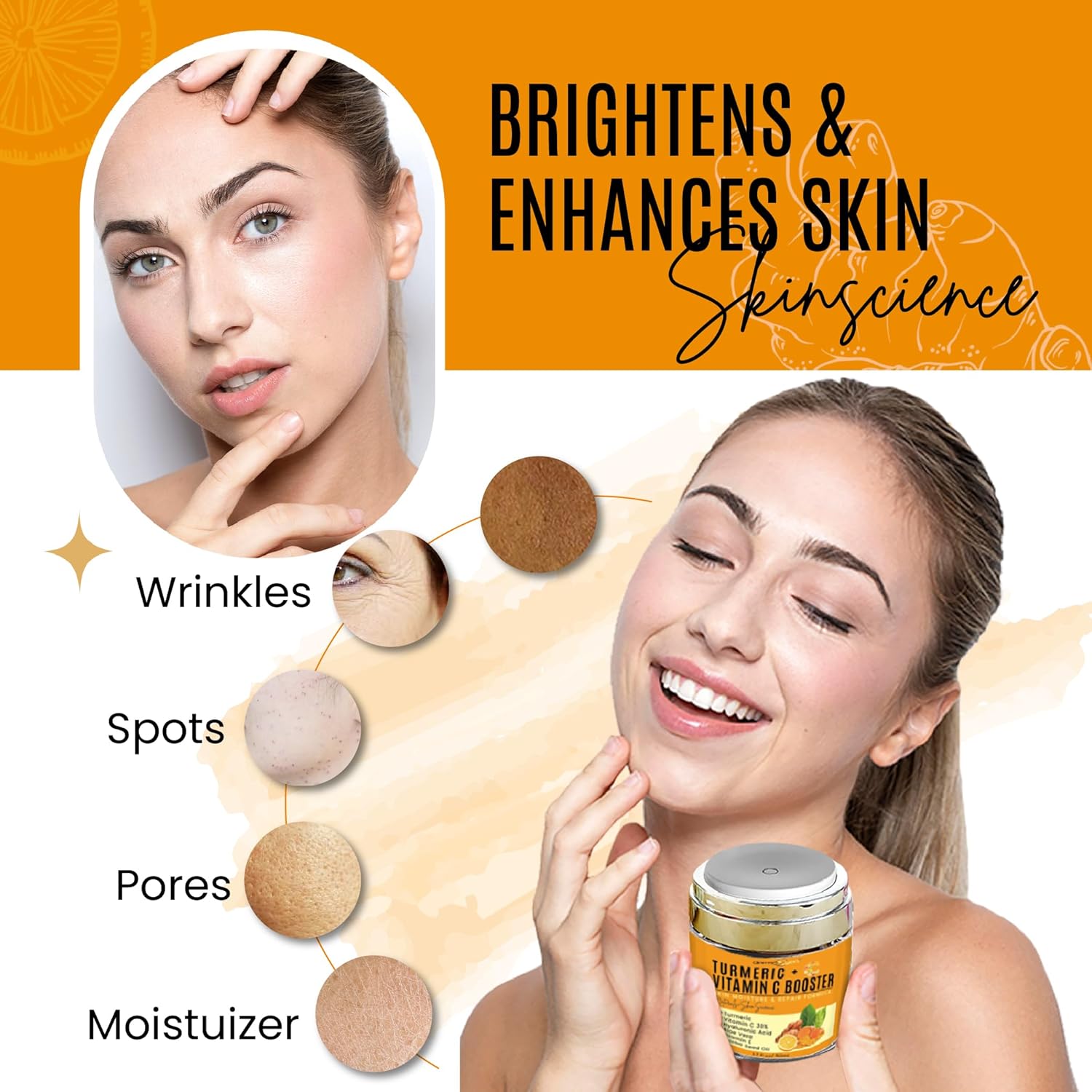 Turmeric Vitamin C Face Cream 1.7 oz Dark Spot Corrector Hydrating Formula - Image 2