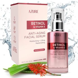 Azure Cosmetics Dermatologist Tested Retinol & Vitamin E Face Serum - K-Beauty Anti Aging for Lifting, Replenishing & Skin Renewal - Korean Skincare - Advanced Moisturizing Solution - 1.69 fl oz