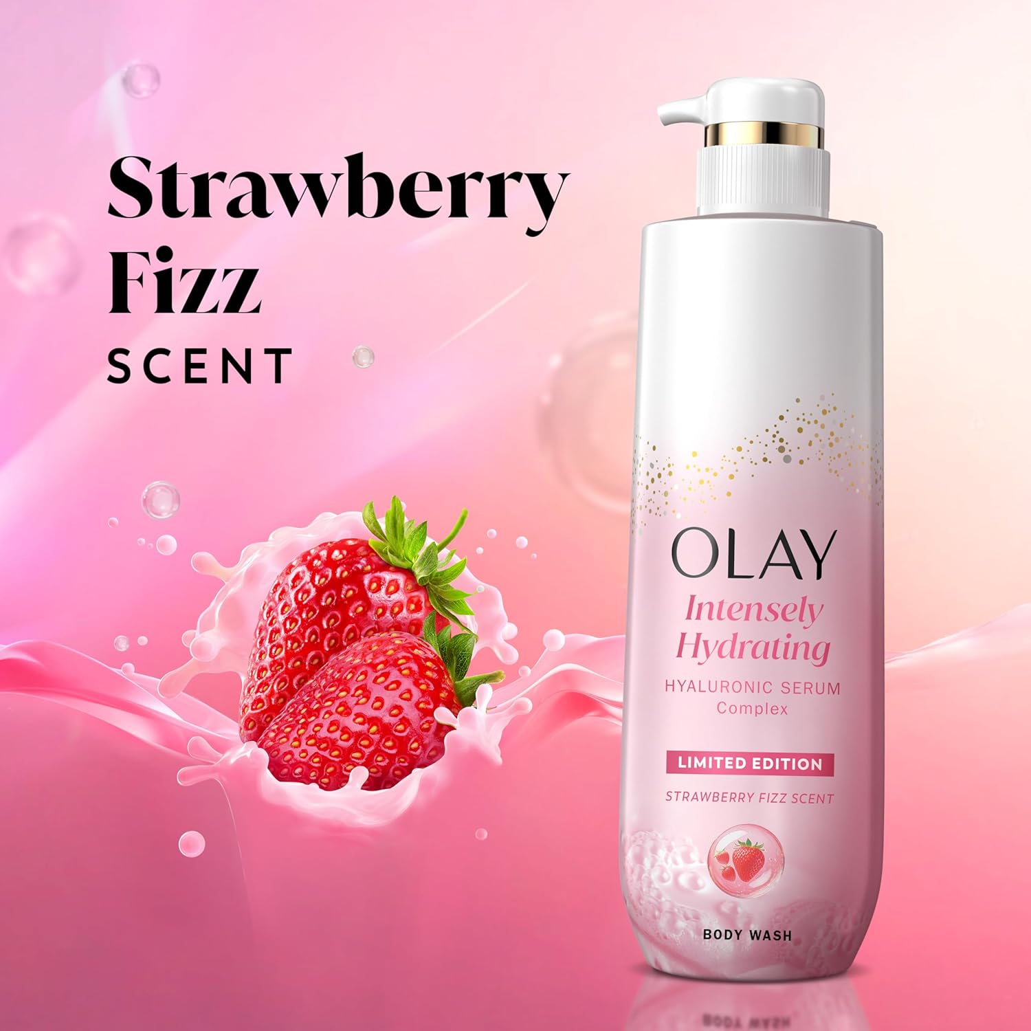 Olay Body Wash for Women, Intensely Hydrating, Pro-Hyaluronic Acid Serum Complex, Renews Moisture, Vitamin B3 Lameller Technology, For All Skin Types, Strawberry Summer Fizz Scent, 20 fl oz - Image 3