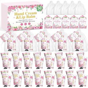 50 Pack Bulk Hand Cream and Lip Balm Gifts Sets, Baby Shower Favors and Bridal Shower Favors for Guests with Thank You Card and Organza Gift Bags, Appreciation Gifts, Wedding Party Favors (Baby Girls)