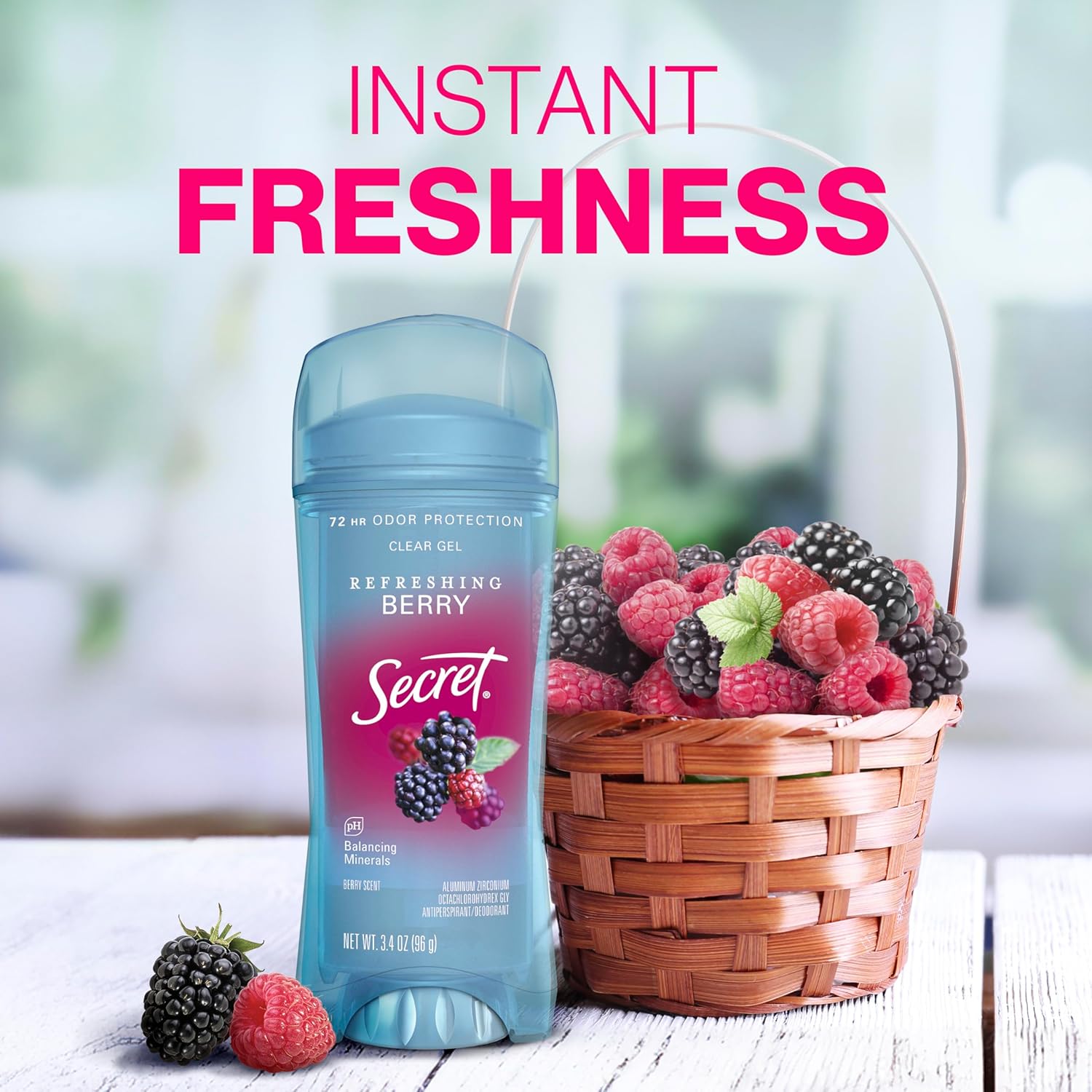 Secret Fresh Antiperspirant Deodorant for Women, 72hr Breathable Sweat & Odor Protection, Instant Freshness & Gentle, PH Balancing Minerals, Clear Gel, Refreshing Berry Scent, 3.4 oz - Image 5