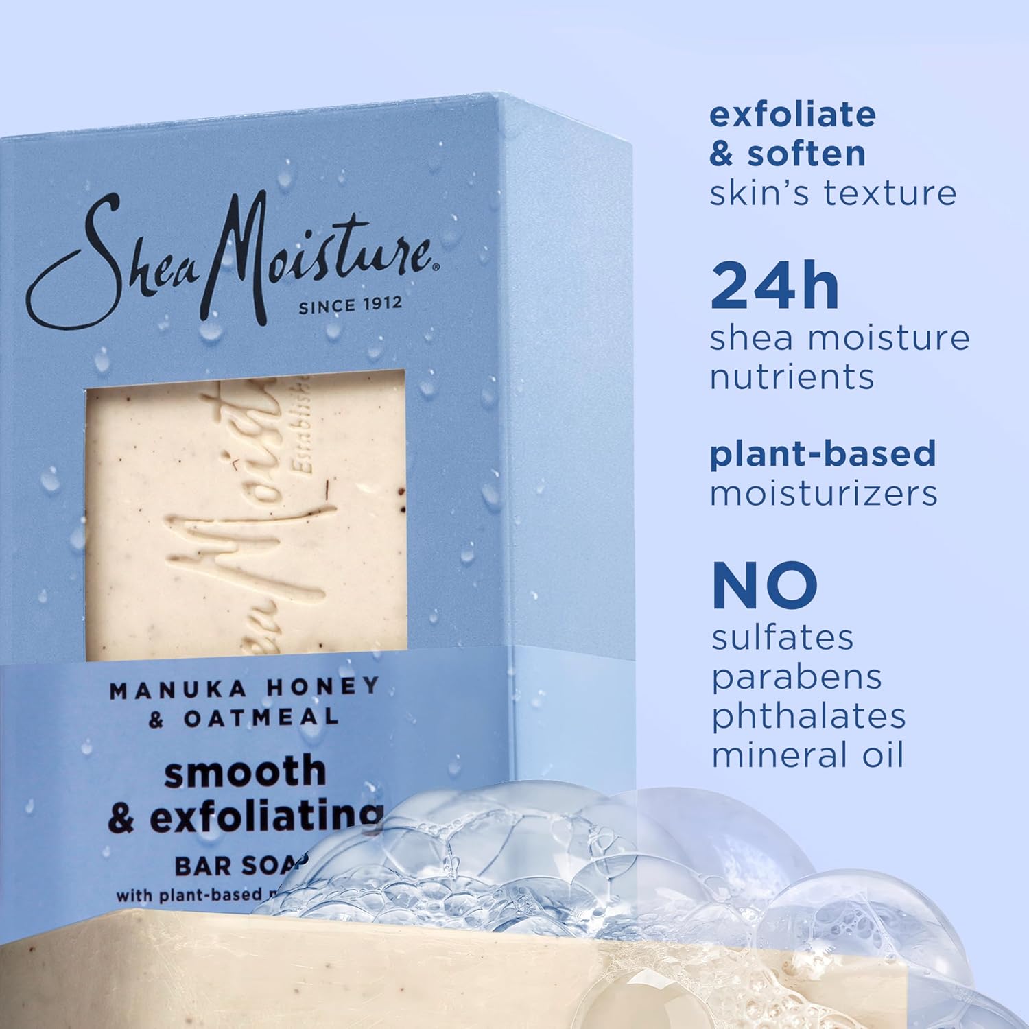 SheaMoisture Bar Soap Manuka Honey Oatmeal 4 Count Smoothing & Exfoliating Smooth and Exfoliating bar soap with 24h shea moisture nutrients for Healthy, Glowing Skin 8 oz - Image 2