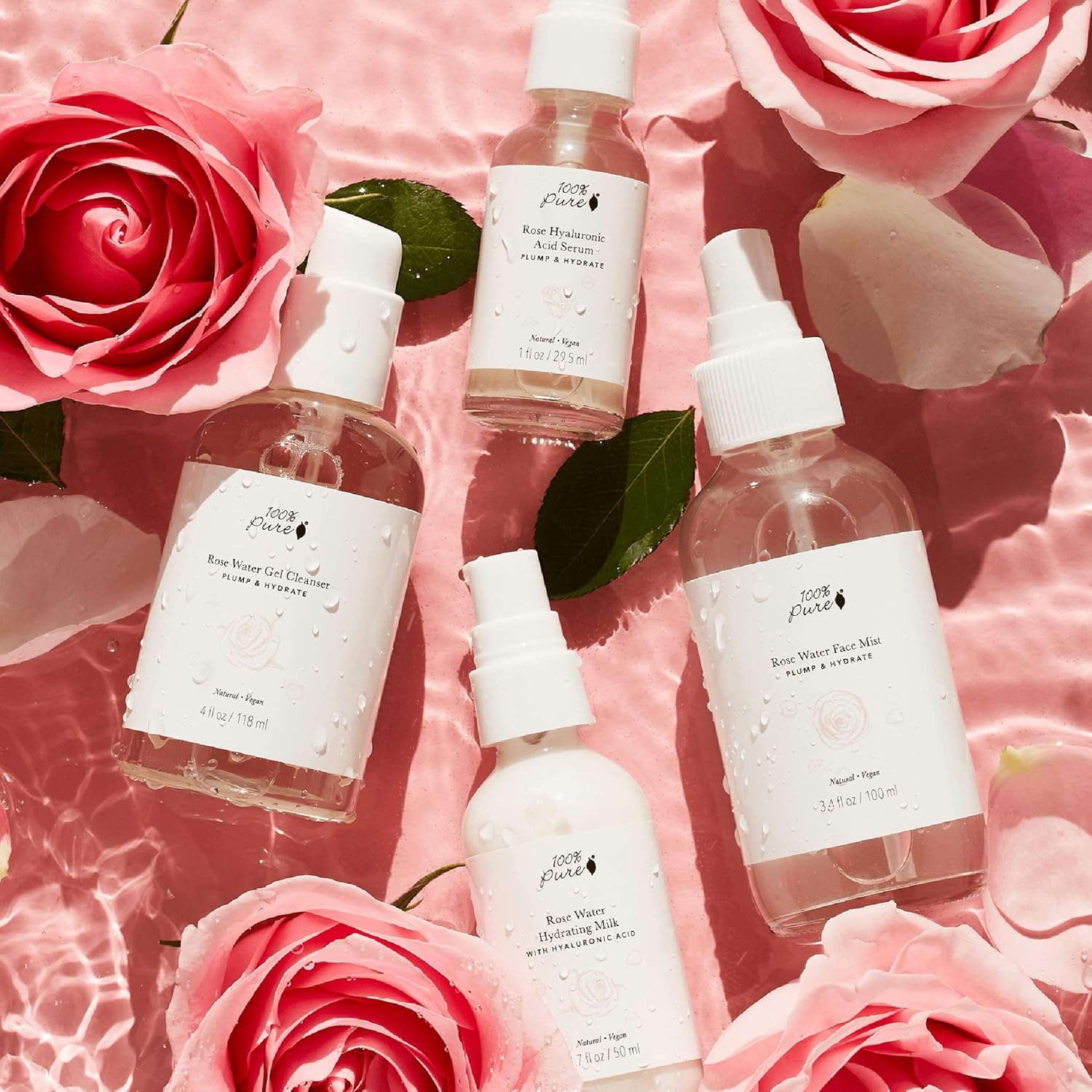 100% PURE Rose Water Hydrating Milk Face Moisturizer Natural Care Hyaluronic Acid, Squalene Replenish Suppleness Dry Dehydrated Skin - Vegan - 1.7oz - Image 6