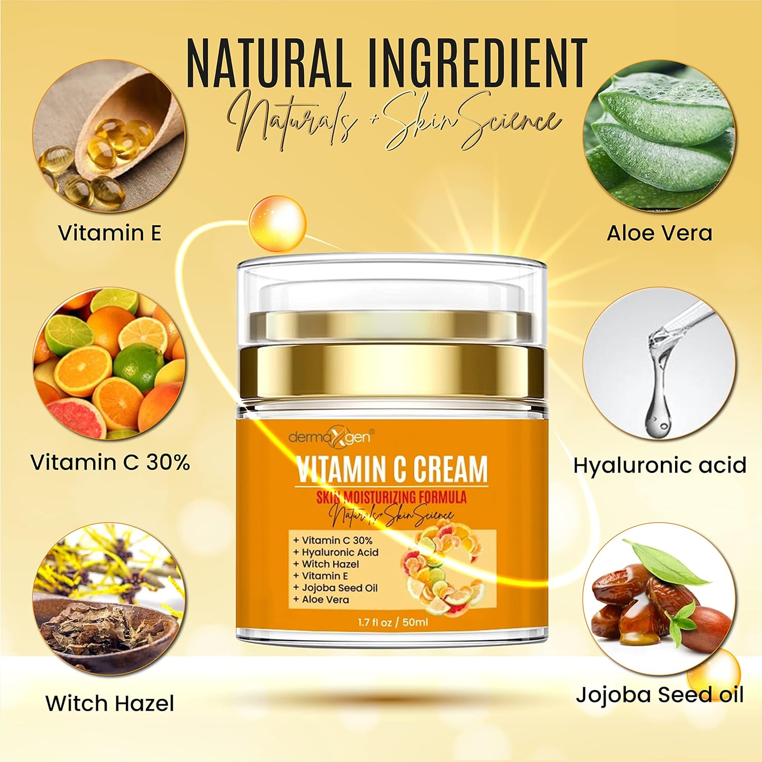 Vitamin C Moisturizing Cream - Organic Glowing Skin Anti-Aging, Rejuvenating, Boosting Collagen Hydrating for Dull, Dry & Sensitive & Oily Skin - 1.7 FL OZ. - Image 2