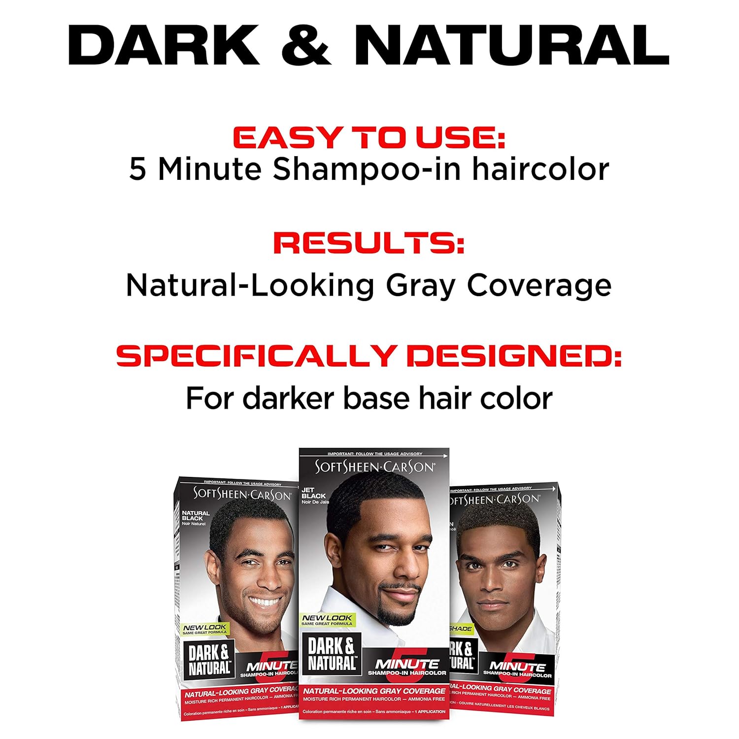 SoftSheen-Carson Dark & Natural Hair Color for Men 5 Minutes, Natural Looking Gray Coverage for Up To 6 Weeks, Shampoo-in Permanent Hair Dye, Jet Black, Ammonia Free, Natural Black - Image 6