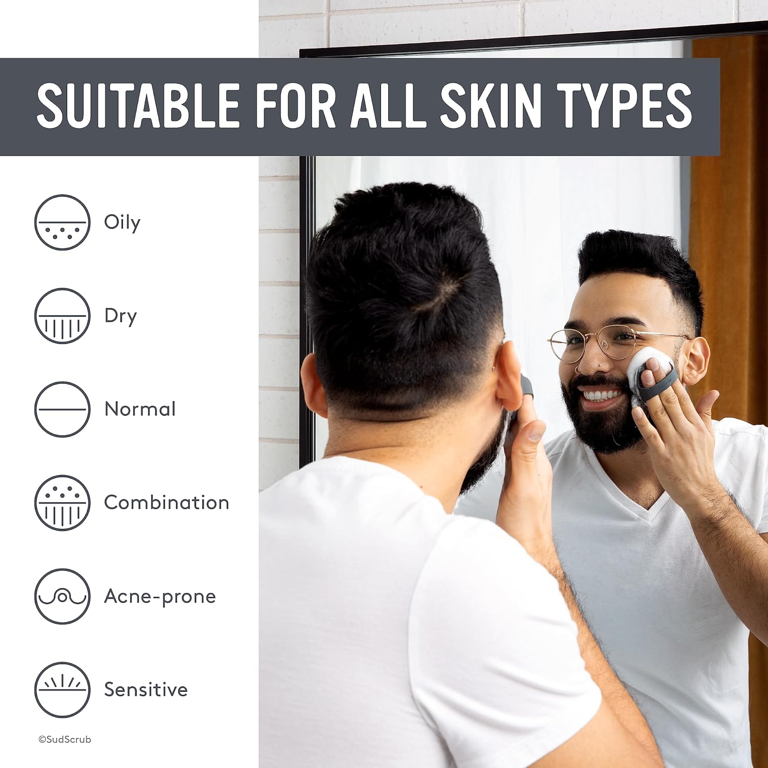 Sud Scrub® Antimicrobial Silicone Face Scrubber, 1 Pack, Gentle Face Exfoliator for Sensitive Skin, Eco Friendly Facial Cleansing Brush, Exfoliating Face Brush for Men and Women (Charcoal) - Image 4