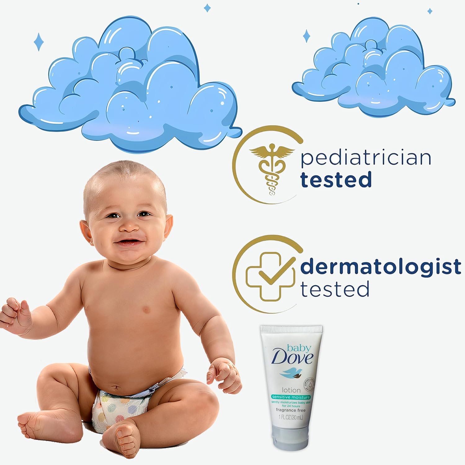 Baby Dove Sensitive Moisture Unscented Hypoallergenic Lotion 1oz Pack of 3 - Image 4