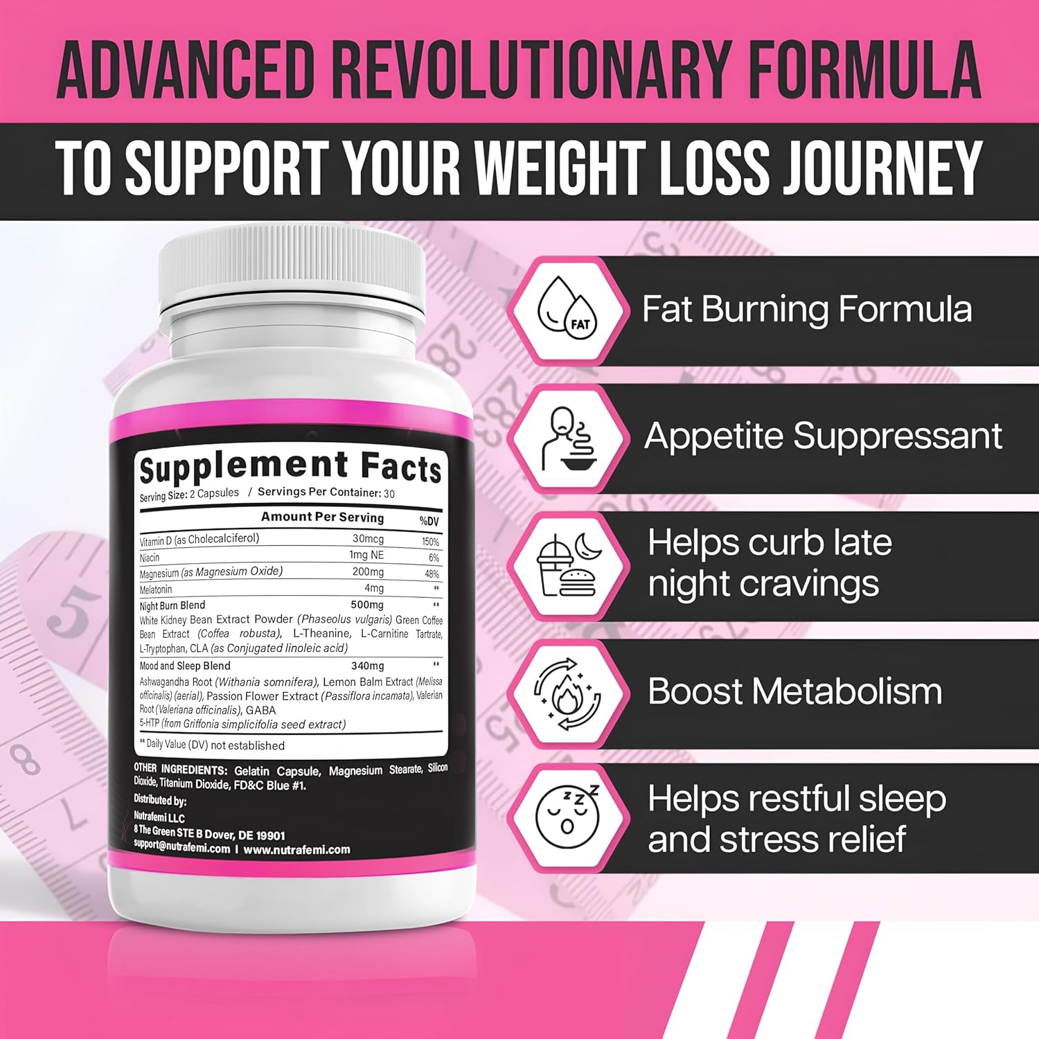 Women's Night Time Fat Burner with Carb Blocker and Appetite Suppressant, 60 Capsules - Image 2