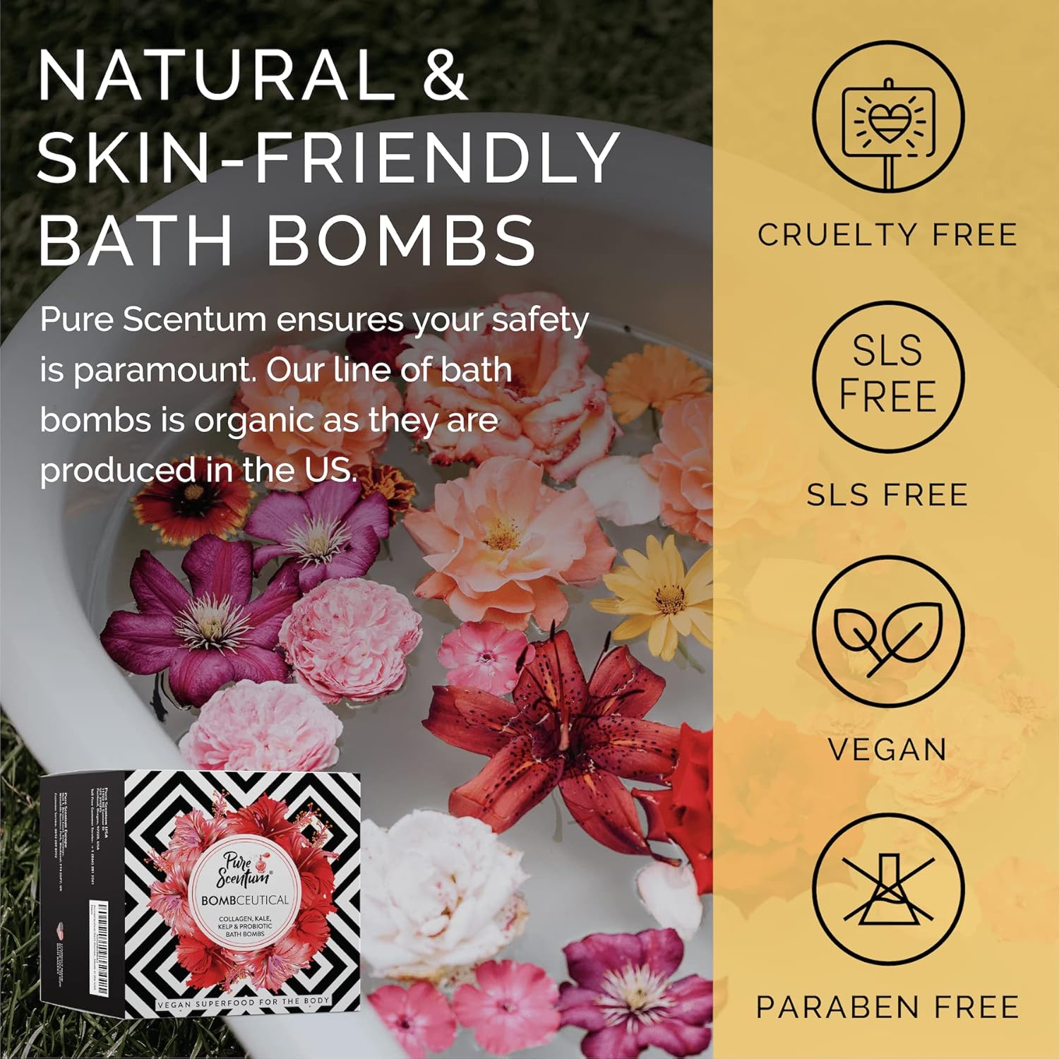 Bombceutical 6-Piece Calming Bath Bomb Gift Set for Women with Kale, Kelp, Collagen, Probiotic for Skin Relief - Image 4