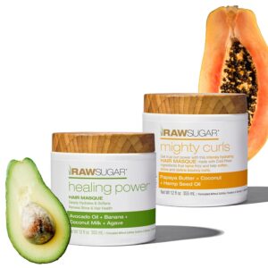 Raw Sugar Hair Mask, Healing Power Masque Duo, 12 Fl Oz (2 Products) Avocado Oil + Banana + Coconut Oil + Agave, Nourishes, Revives & Smooths Dry, Damaged Hair, A Restorative Haircare Bundle