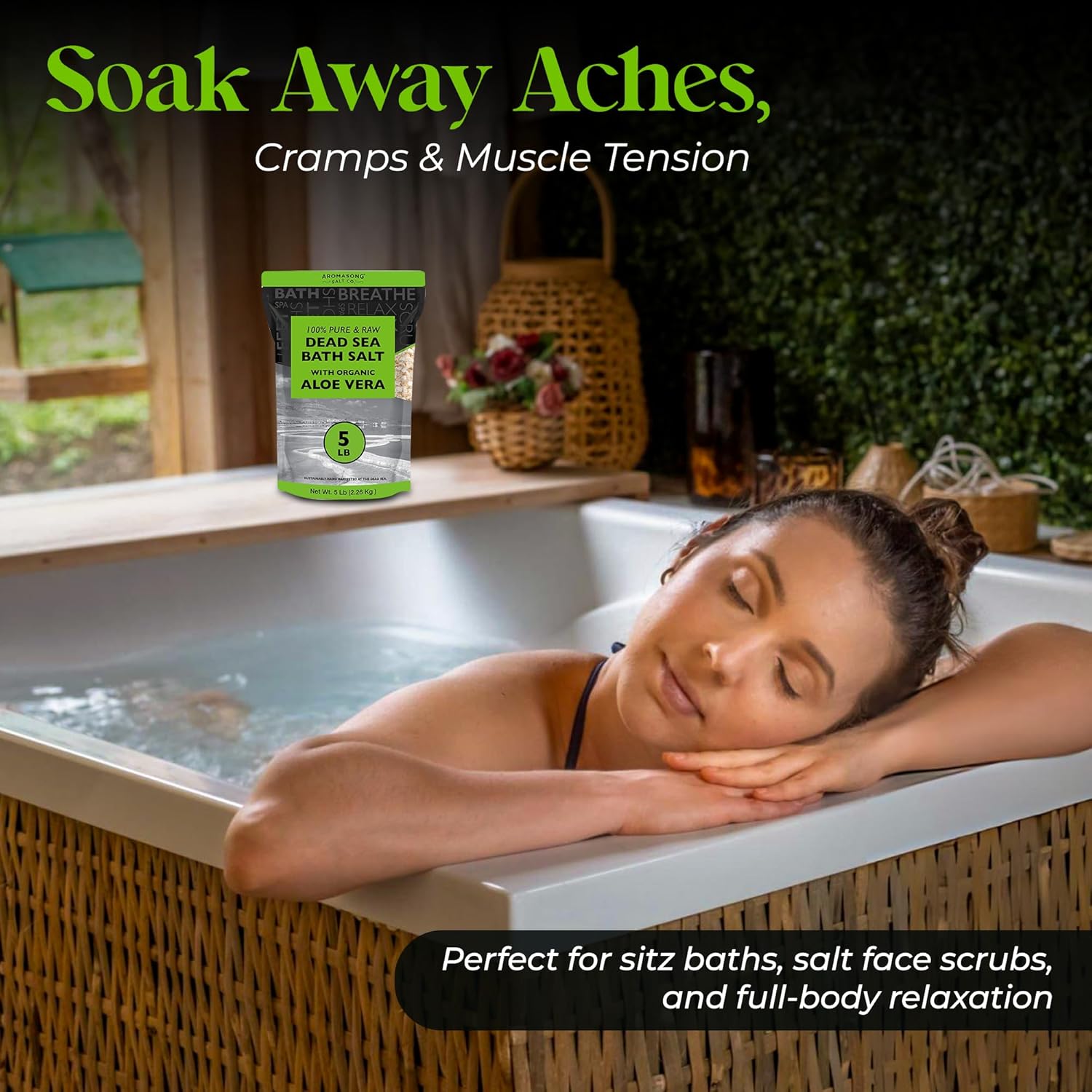 Aromasong 5 lbs Raw Dead Sea Salt with Organic Aloe Vera, not Cleaned, Still Contains All Dead sea Minerals Including Dead sea Mud, Fine Medium Grain Large resealable Bulk Pack (Packaging May Vary) - Image 3
