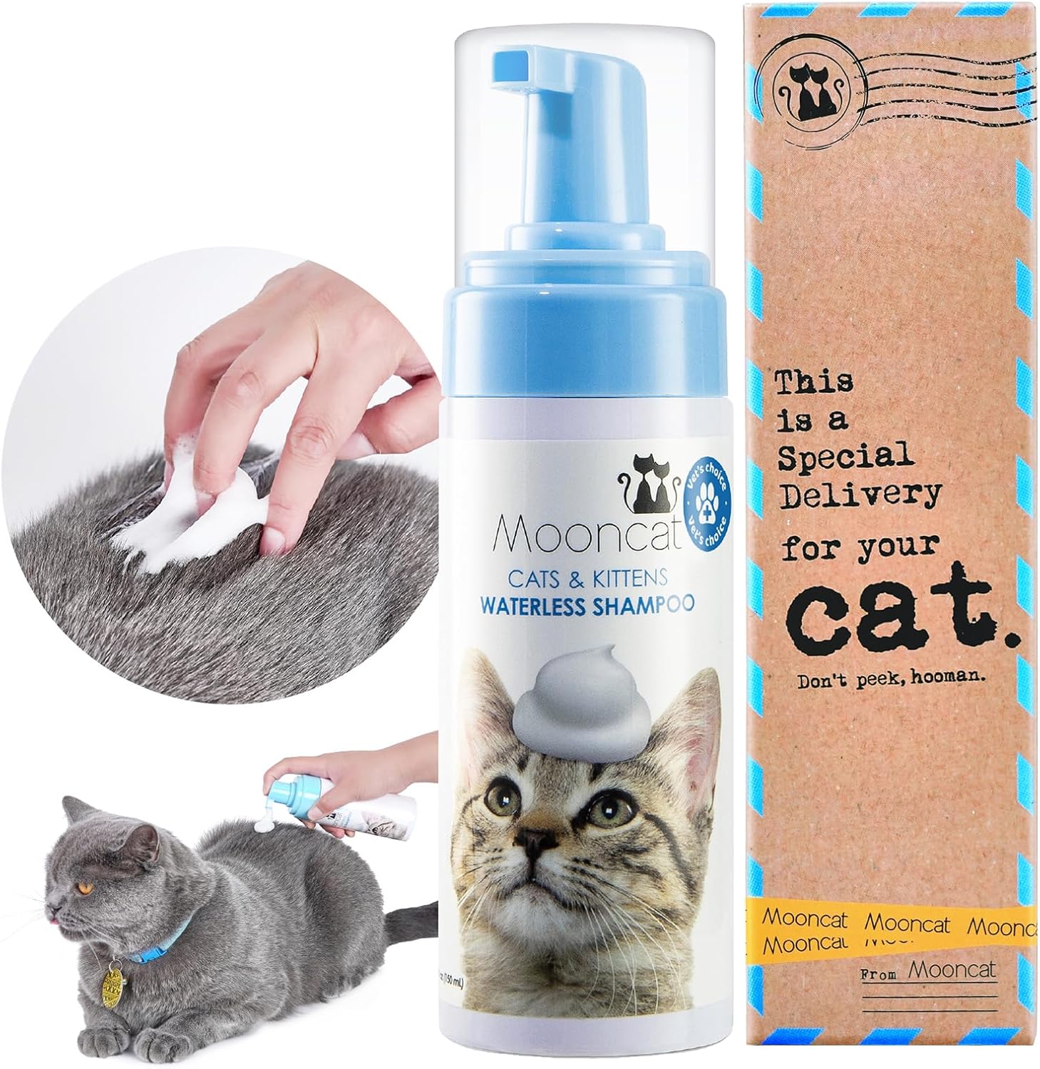 Mooncat Waterless Cat Shampoo for Gentle and Effective Pet Grooming - All Natural Ingredients for Sensitive Skin, Licking Safe Dry Shampoo for Cats, Easy No-Rinse Formula - 5 oz (Bottle) - Image 2
