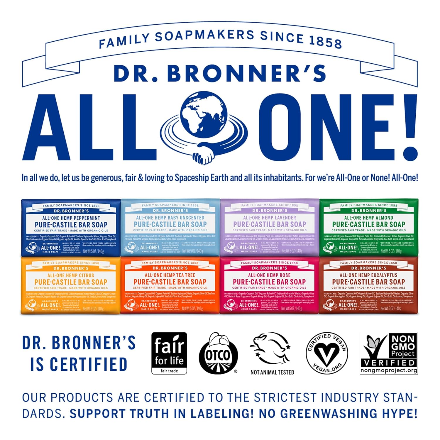 Dr. Bronner's 2-Pack Almond Pure-Castile Bar Soap 5 oz Gentle for Face, Body, Hair - Image 6
