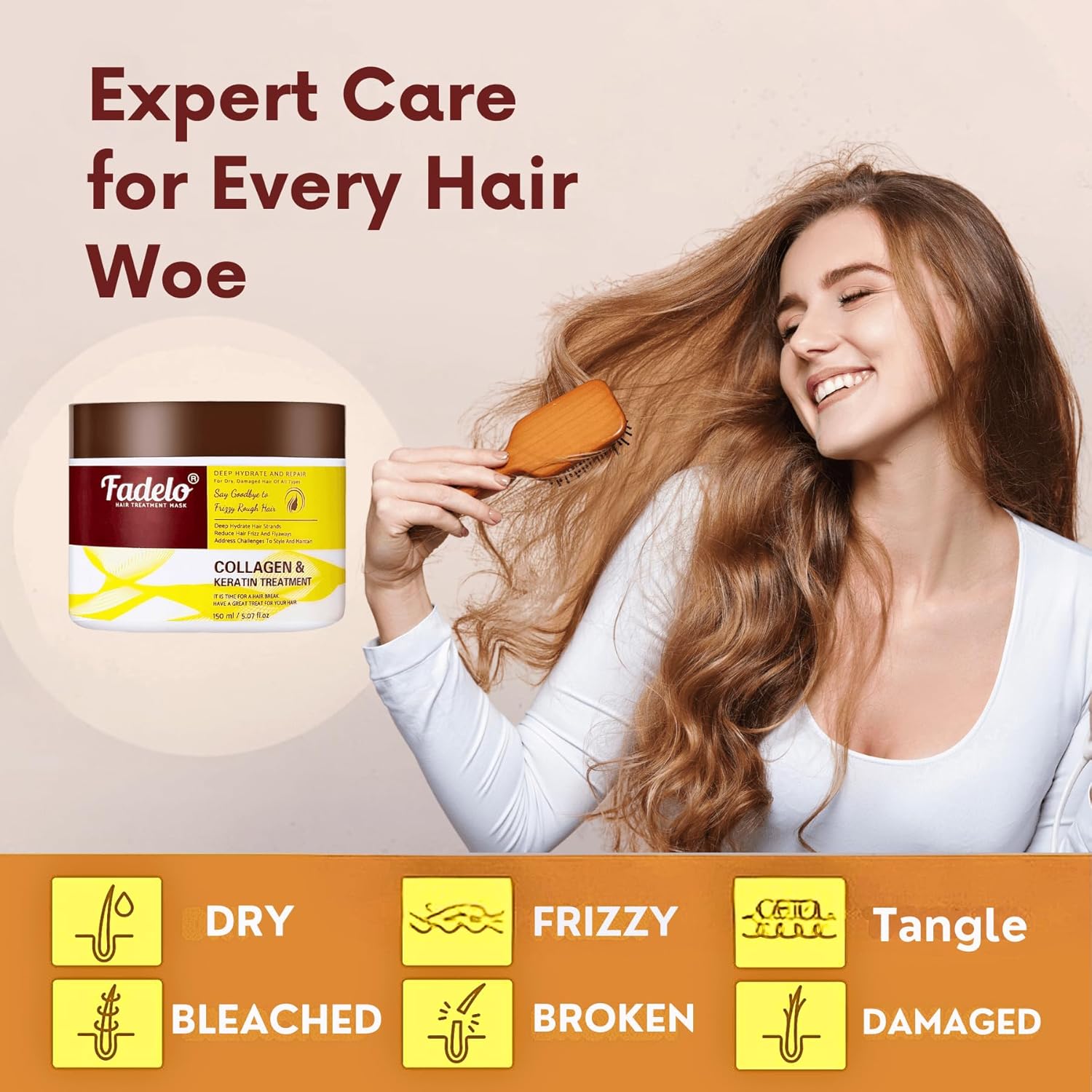 Collagen+Keratin Hair Mask - Deep Repair for Damaged Hair with Argan Oil and Vitamin E - Hydrating Treatment for Dryness and Damage-150 ml (Refreshing), Yellow (5.07 Fl Oz (Pack of 1), Fresh) - Image 5